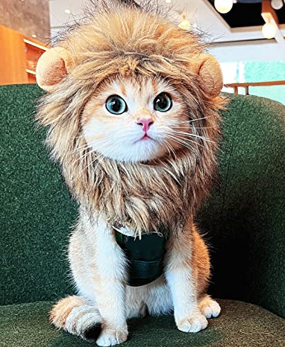 PenVinoo Löwenmähne Perücke für Katze, Katzenkostüm, Welpen-Kostüm, lustige Haustier-Katzenkostüme für Halloween Weihnachten, lustiges Haustier-Kleidungszubehör (klein, dunkelbraun) von PenVinoo