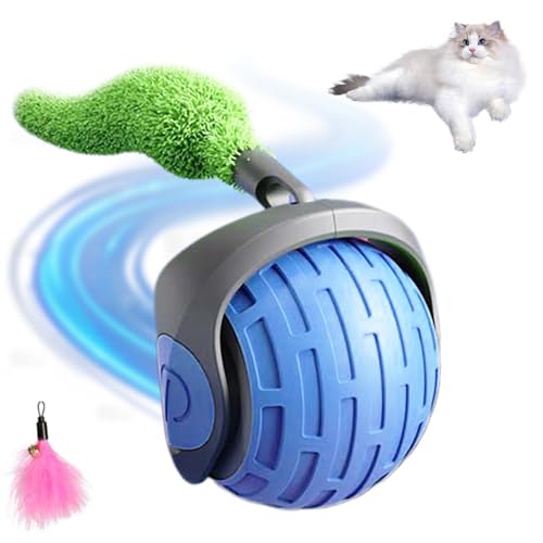 Katzenspielzeug Elektrisch Katzenball mit Ersatzschwanz - Automatischer Rollbal Interaktives Katzenspielzeug USB C Wiederaufladbarer für Katzen, Strapazierfähiger Automatisch Rollender Ball (Grün) von Penbinmall