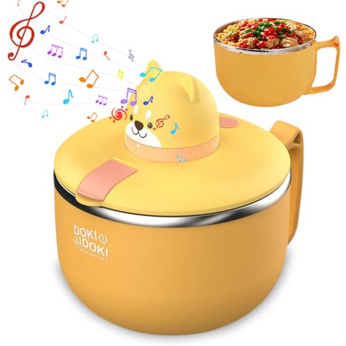 Penbinmall Ramen Schüssel mit Deckel,Instant Nudeln Schüssel 1200ml,Tragbare Nudelschale Edelstahl mit Zeitschaltuhr und Lüftungsloch,Bowl Schüssel für Nudeln, Bento, Mittagessen(Hund) von Penbinmall