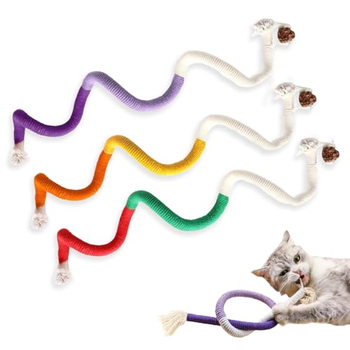 Pence & Moon Collective 3 Stück natürliches Katzenminze-Kauseil, schlangenes Seilspielzeug, interaktives Katzenspielzeug, Zahnreinigung, Stressabbau für zahnende Haustiere, kein Quietschen (je 68,6 cm von Pence & Moon Collective