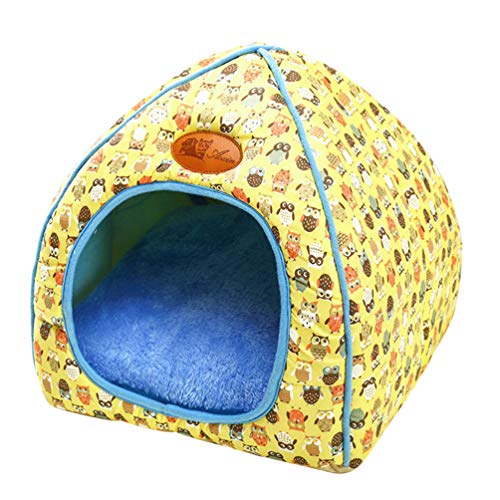 PengGengA Haustier Nest Soft Katzenhöhle Portable Faltbare Hundebett Katzenbett Geeignet für Katzen und Kleine Hunde (Gelb, L) von PengGengA