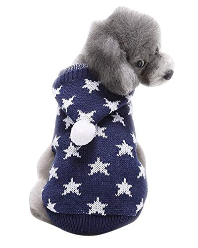 PengGengA Hunde Hoodie Kapuzenpullover Soft Bequem Sweatshirt Katze Hund Pullover Haustier Mantel Hund Jumper Weihnachten Blau 4 L von PengGengA