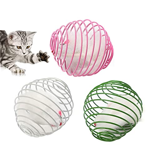 Interaktives Spielzeug für Haustiere, Edelstahl und Haarball, Kätzchen, Spielzeug, Katzenbälle mit Maus für interaktives Training, 3 Stück von PengLAI