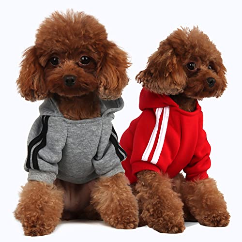 Mode Hund Hoodie Hundekleidung Streetwear Reine Baumwolle Sweatshirt Hund Katze Welpe klein mittelgroß Mode Outfit (Grau/Rot, M) von PenghaiYunfei