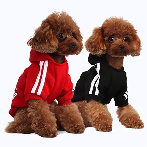 Mode Hund Hoodie Hundekleidung Streetwear Reine Baumwolle Sweatshirt Hund Katze Welpe klein mittelgroß Mode Outfit (Schwarz/Rot, S) von PenghaiYunfei