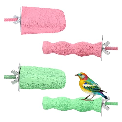 4stk Anti-Rutsch Vogel Schnabel Schleifsteine, Waschbar Harz Vogel Schnabel Trimmer Niedlich Vogelkäfigzubehör für Papageien Wellensittiche Sittiche Nymphensittiche (Grün, Rosa) von Penitue