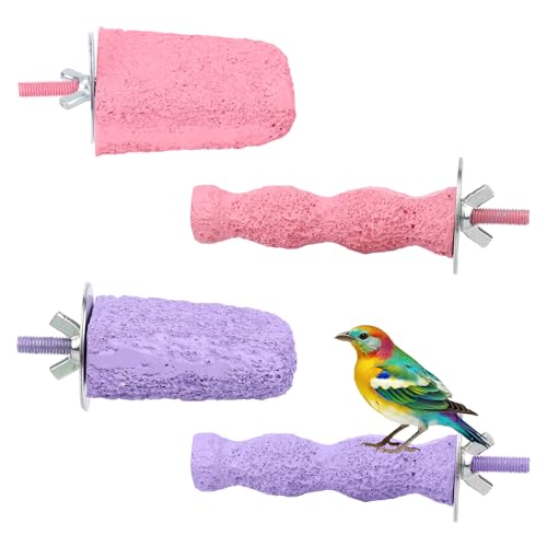 4stk Anti-Rutsch Vogel Schnabel Schleifsteine, Waschbar Harz Vogel Schnabel Trimmer Niedlich Vogelkäfigzubehör für Papageien Wellensittiche Sittiche Nymphensittiche (Pink, Lila) von Penitue