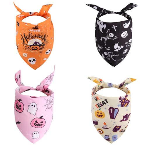 4stk Halloween Hund Halstuch, Verstellbar Dreieckiges Hundetuch Kürbis Geist Spinnennetz Druck Lätzchen Halloween Kostüm Zubehör für Kleine Mittelgroße Große Haustiere (Stil B) von Penitue