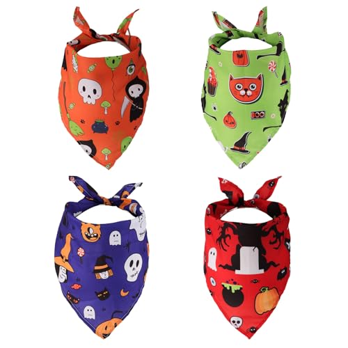 4stk Halstuch Hund Halloween, Wendbar Dreieckig Haustierschal Halloween-Kostümzubehör für Kleine Mittelgroße und Große Hunde Katzen und Haustiere (Stil 2) von Penitue