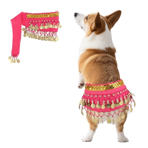 Hund Bauchtänzer Rock, Glitzer Bauchtanz Hüfttuch für Corgis Hund Taille Band mit Pailletten Verstellbar Welpen Tanzkostüme für Halloween Party Feiern Auftritte (Rosa) von Penitue