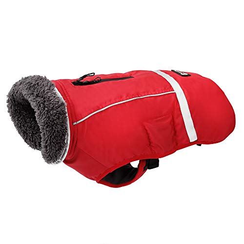 Penivo Kaltes Wetter reflektierende Mäntel einstellbar Hund Kleidung Winter wasserdicht im Freien Hund Jacke verdicken warme Hundemantel für kleine mittelgroße Hundepullover (XL, Rot) von Penivo
