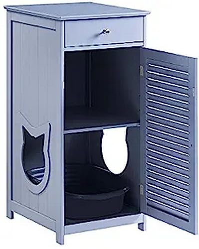Penn-Plax Cat Walk Furniture: Modernes Katzenstreu-Gehäuse – Schubladen-Innenregal und Tür im Rolladen-Stil, Grau von Penn-Plax