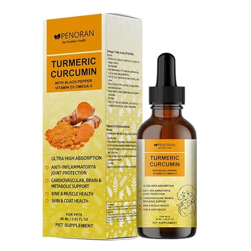 Kurkuma Curcumin Tropfen für Hunde, mit Schwarzem Pfeffer, D3, Omega-3, Gelenk- und Immunsystem-Unterstützung, Knochen und Muskelgesundheit, Haut und Fellgesundheit - Besser geeignet für ältere Hunde von Penoran