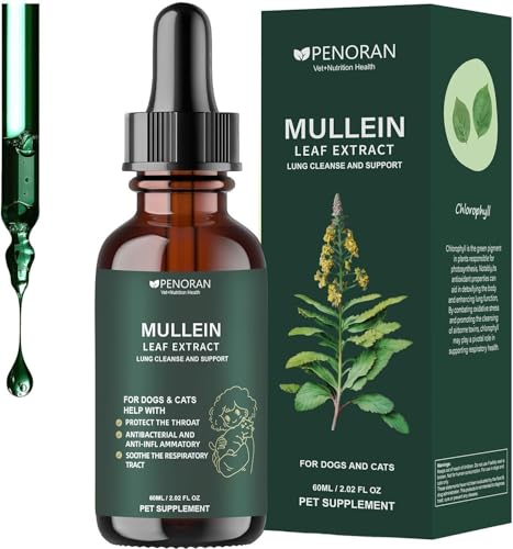 Pet Mullein (Königskerze) Leaf Extract Tropfen für Hunde & Katzen: Heiserkeit, Husten, Erleichtertes Atmen, Lungenreinigung und -unterstützung, Bessere Lungenfunktion, Beruhigt Halsbeschwerden. von Penoran