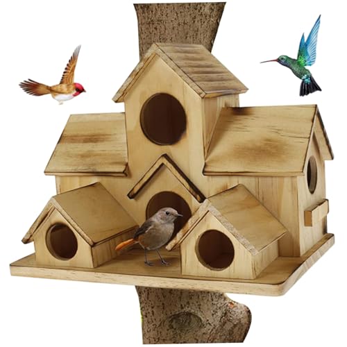 Holzvogelhütte, Vogelhäuser für Außenhölzer Haus Multi -Loch -Haus mit 6 -klopfe Hütte für Gartendekoration im Freien, Gartendekoration im Freien Holzvogelhütte, Vogelhäuser für Außenhölzer Haus Multi -Loch -Haus mit 6 -klopfe Hütte für Gartendekoration im Freien, Gartendekoration im Freien von Peosaard