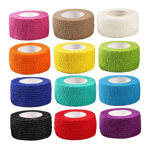 Self Adhesive Wrap Athletic Tape Gaze, 12Rolls Medizinischer Verband, Farbsportbänder, atmungsaktive elastische Tierarztpapier, Knöchelband für Sportverletzung und Haustier von Peosaard