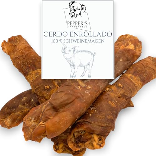 Cerdo Enrollado von Pepper’s Manufaktur – 100% Schweinemagen, gerollt & naturbelassen – proteinreicher Hundesnack, gut verdaulich & ohne Zusatzstoffe, artgerechter Kausnack (500g) von Pepper´s Manufaktur