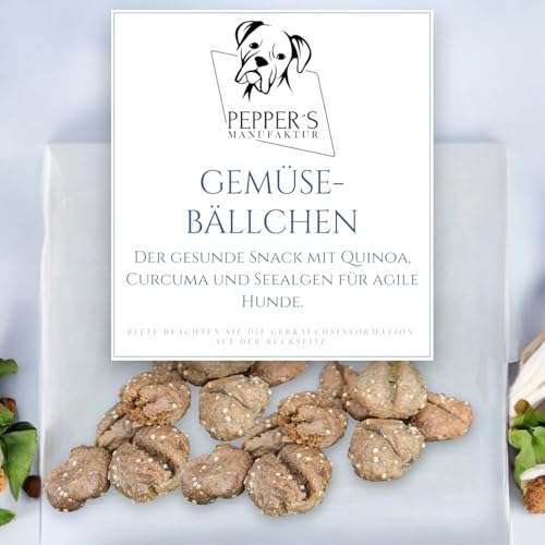 Gemüse-Bällchen - Gesunder Snack mit Quinoa, Curcuma und Seealgen TrainingsLeckerli/Kausnack mit einen unwiderstehlichen Geschmack und zahlreichen gesundheitlichen Vorteilen. (100g) von Pepper´s Manufaktur