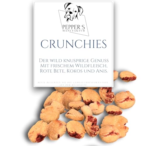 Crunchies - knusprige Genuss mit frischem Wildfleisch, Rote Bete, Kokos und Anis Leckerli/Kausnack mit einen unwiderstehlichen Geschmack und zahlreichen gesundheitlichen Vorteilen (100g) von Pepper´s Manufaktur