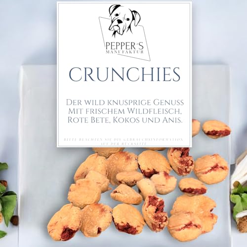 Crunchies - knusprige Genuss mit frischem Wildfleisch, Rote Bete, Kokos und Anis Natürliches Leckerli mit einen unwiderstehlichen Geschmack und zahlreichen gesundheitlichen Vorteilen. (500g) von Pepper´s Manufaktur