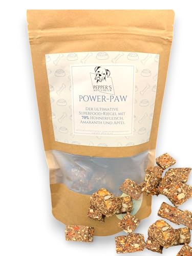 Power-Paw von Pepper’s Manufaktur – Superfood-Leckerli für Hunde mit 70 % Hühnerfleisch, Amaranth & Apfel – Proteinreiche Belohnung mit Quinoa - Trainingsleckerli (100g) von Pepper´s Manufaktur