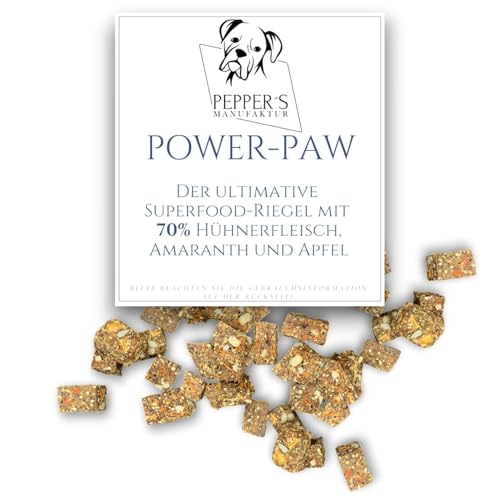 Power-Paw von Pepper’s Manufaktur – Superfood-Leckerli für Hunde mit 70 % Hühnerfleisch, Amaranth & Apfel – Proteinreiche Belohnung mit Quinoa - Trainingsleckerli (200g) von Pepper´s Manufaktur