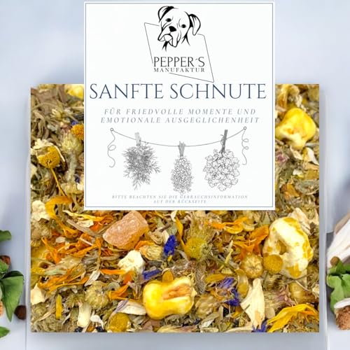 Sanfte Schnute von Pepper’s Manufaktur–Beruhigende Kräuter für Hunde bei Reizempfindlichkeit, Reaktivität & Unruhe, natürliche Förderung des emotionalen Gleichgewichts, 100 % Natur (250g) von Pepper´s Manufaktur