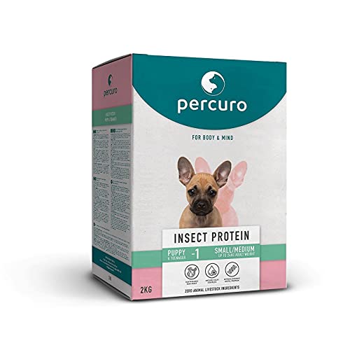 Percuro, hypoallergenes Trockenfutter für Welpen Kleiner und mittlerer Rassen | nachhaltig | natürliche Präbiotika | 33% Protein | hergestellt aus leckeren Fleischalternativen | 2 kg von Percuro