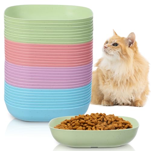 PercyEffie Futternapf für Katzenfutter, 14 cm, flach, breit, für kleine Haustiere, Nassfutter, für Kätzchen, kurze Beine, Kätzchen, Frettchen, wilde Kleintiere, Blau, Grün, Rosa, Beige, 32 Stück von PercyEffie