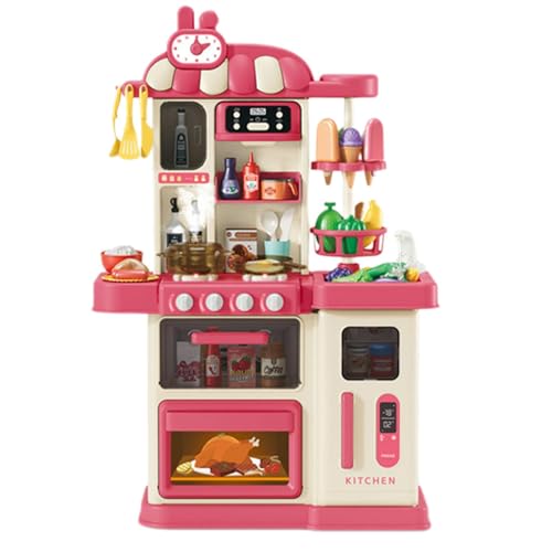 Perfeclan 47-teiliges Küchenspielset, Spielzeug, Spielset zum Vortäuschen von Essen und Kochen, Lernspielzeug mit Lichtern und Ton für die Außenküche, Rot von Perfeclan