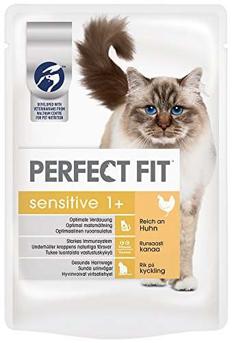 Perfect Fit Katzenfutter Sensitive 1 + reich an Huhn in Sauce, 12 Beutel (12 x 85 g) von Perfect Fit