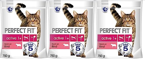 Active Adult 1+ Katzenfutter Trockenfutter Reich an Rind 3 Beutel (3 x 750g) von Perfect Fit