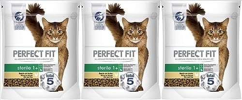 Adult 1+ Reich an Huhn Katzenfutter Trockenfutter Pro-Sterile für sterilisierte/kastrierte Katzen, 3 Beutel (3 x 750g) von Perfect Fit