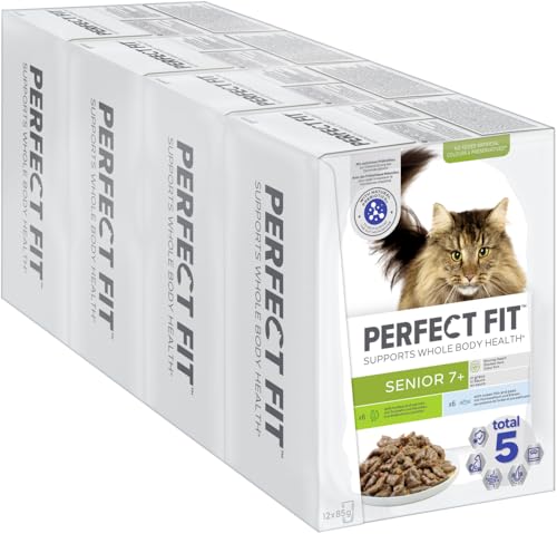 Katze Portionsbeutel Multipack Senior 7+ mit Truthahn und Karotten, mit Hochseefisch und Erbsen 4 x 12x85g von Perfect Fit