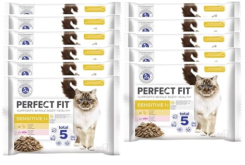 Katze Sensitive 1+ mit Huhn und mit Lachs Katzenfutter Nassfutter (11x4x85g) von Perfect Fit