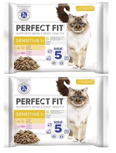Katze Sensitive 1+ mit Huhn und mit Lachs Katzenfutter Nassfutter (2x4x85g) von Perfect Fit