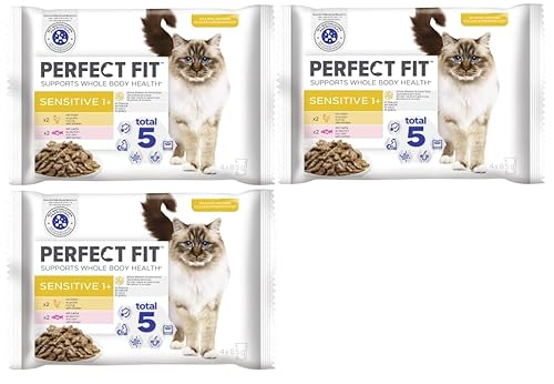 Katze Sensitive 1+ mit Huhn und mit Lachs Katzenfutter Nassfutter (3x4x85g) von Perfect Fit