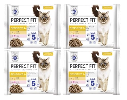 Katze Sensitive 1+ mit Huhn und mit Lachs Katzenfutter Nassfutter (4x4x85g) von Perfect Fit