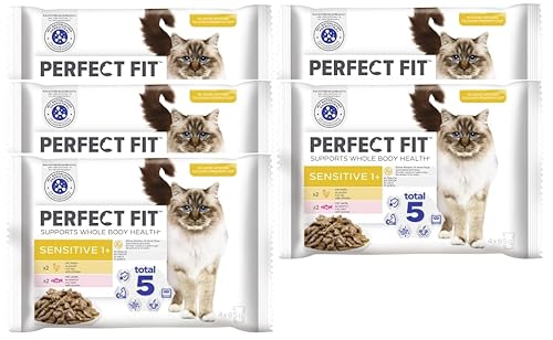 Katze Sensitive 1+ mit Huhn und mit Lachs Katzenfutter Nassfutter (5x4x85g) von Perfect Fit