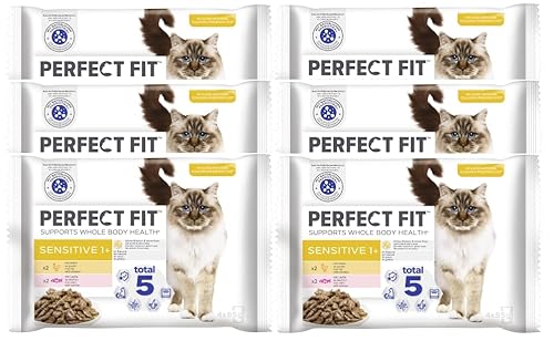 Katze Sensitive 1+ mit Huhn und mit Lachs Katzenfutter Nassfutter (6x4x85g) von Perfect Fit