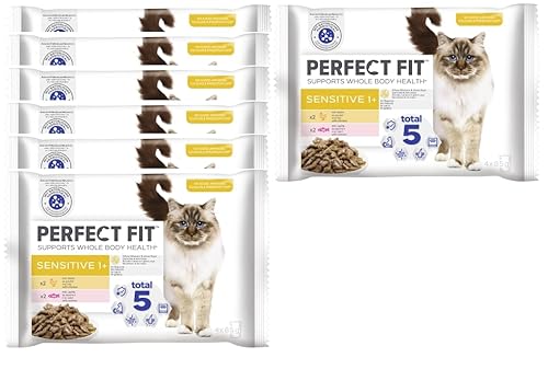 Katze Sensitive 1+ mit Huhn und mit Lachs Katzenfutter Nassfutter (7x4x85g) von Perfect Fit