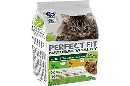 Natural Vitality – 72 Frischebeutel à 50 g (12 Packungen mit je 6 Beutel) – für ausgewachsene Katzen, sterilisiert mit Huhn & Truthahn – Nassfutter aus natürlichen Inhaltsstoffen von Perfect Fit