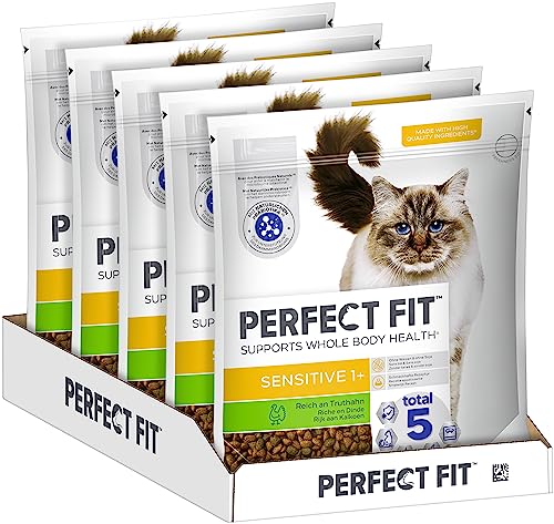 PERFECT FIT Adult Trockenfutter für erwachsene, sensitive Katzen ab 1 Jahr - Truthahn, 1,4 kg (5 Beutel) von Perfect Fit
