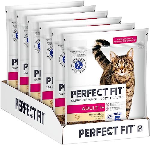 PERFECT FIT Adult Trockenfutter für erwachsene Katzen ab 1 Jahr - Huhn, 750g (6 Beutel) von Perfect Fit