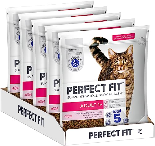 PERFECT FIT Adult Trockenfutter für erwachsene Katzen ab 1 Jahr - Lachs, 1,4 kg (5 Beutel) von Perfect Fit