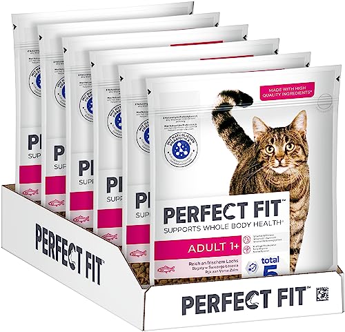 PERFECT FIT Adult Trockenfutter für erwachsene Katzen ab 1 Jahr - Lachs, 750g (6 Beutel) von Perfect Fit