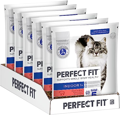 PERFECT FIT Indoor Adult Trockenfutter für erwachsene Katzen ab 1 Jahr - Rind, 750g (6 Beutel) von Perfect Fit
