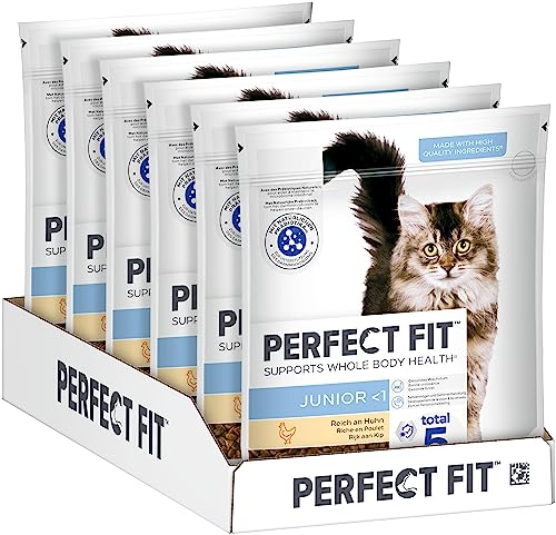 PERFECT FIT Junior Trockenfutter für junge Katzen unter 1 Jahr - Huhn, 750g (6 Beutel) von Perfect Fit