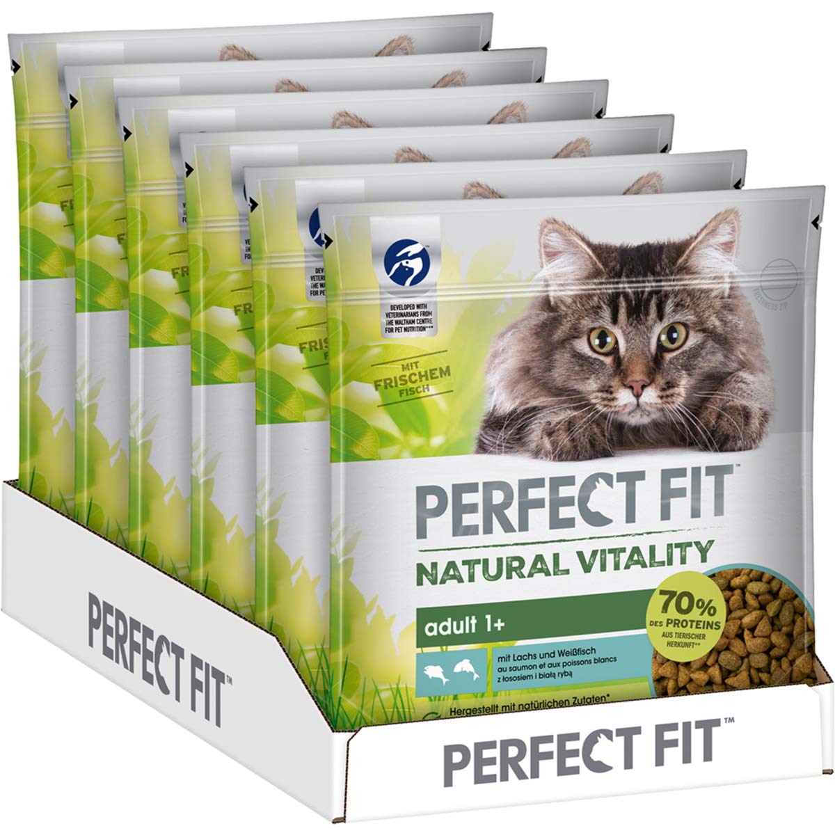 PERFECT FIT Katze Natural Vitality Adult 1+ mit Lachs und Weißfisch 6x650g PERFECT FIT Katze Natural Vitality Adult 1+ mit Lachs und Weißfisch 6x650g von Perfect Fit