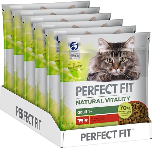 PERFECT FIT Natural Vitality - Katzenfutter Trockenfutter Adult 1+ - Rind und Huhn, 6 x 650g von Perfect Fit